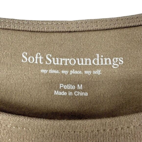 Soft Surroundings Tunic Brown 3/4 Sleeve Boat Neck Size Petite M Faux Zip Pocket - Picture 6 of 6